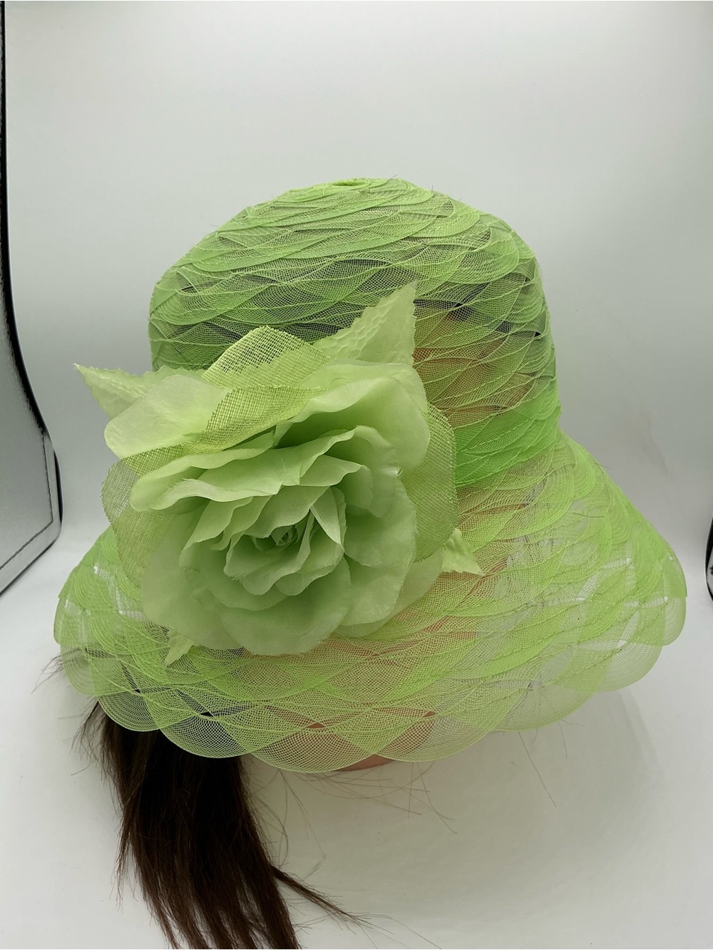 Swan Hat NY Elegant Lime Green Floral Mesh Church Hat - Women Accessories